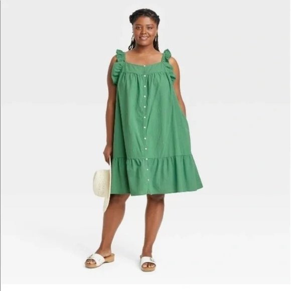 Universal Thread Women's Dress 2X Green Flutter Sleeveless Mini Ruffle Plus New - Picture 11 of 12